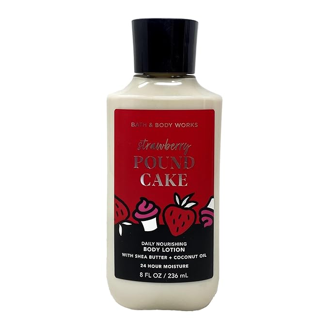 Bath &amp Body Works Strawberry Pound Cake - Diamond Shimmer Mist Body Lotion and Shower Gel - with a Peach Gardenia Bar Soap