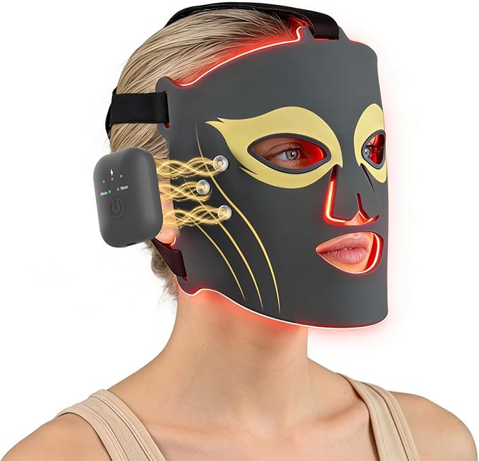 Red Light for Face Cordless Near-Infrared Lightweight Mask Rechargeable LED RedLight Mask with Timer for Home Use and Travel (Grey A)