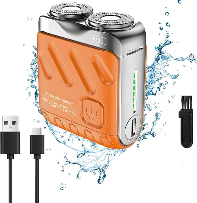 TsoLay Luggage Electric Shaver Electric Mini Portable Razor New Beard Shaver Mini and Portable Suitcase Design Ipx7 Waterproof and Pocket Double-Ring Magnetic 1 Button Long Lasting for Men
