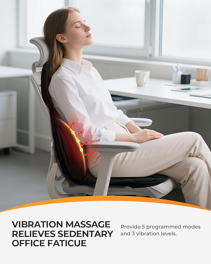 CooCoCo Back Massager with Heat 8 Vibrating Motors Back Massager for Pain Relief Deep Tissue Massage Chair Pad Chair Massage Pad for Office Home 2 Heaitng Levels Gifts for Women Mom Mothers Wife