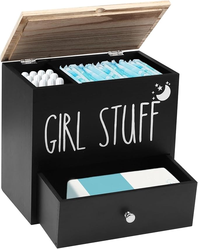 Tampon Holder for Bathroom Decor Feminine Product Organizer With Lid Shark Week Storage Pad Organize Case with lid Shark Week Tampon Storage Lady Stuff Box for Bathroom Accessories (Black)