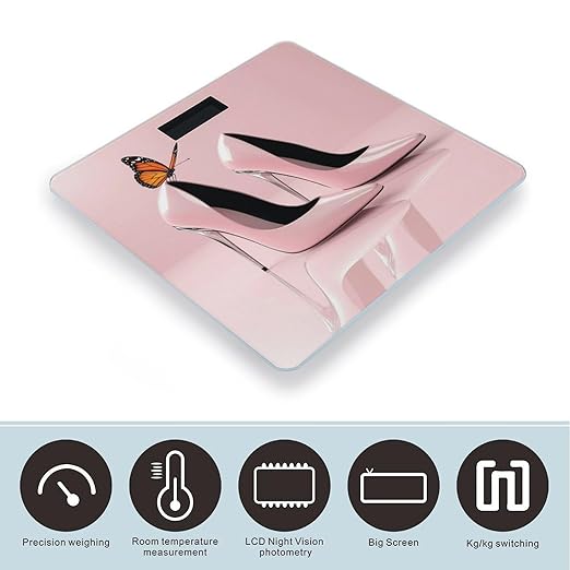 Smart Scale for Body Weight Automatic Switch Digital Bathroom Weighing Scale Elegant Pink High Heel Shoes Butterfly