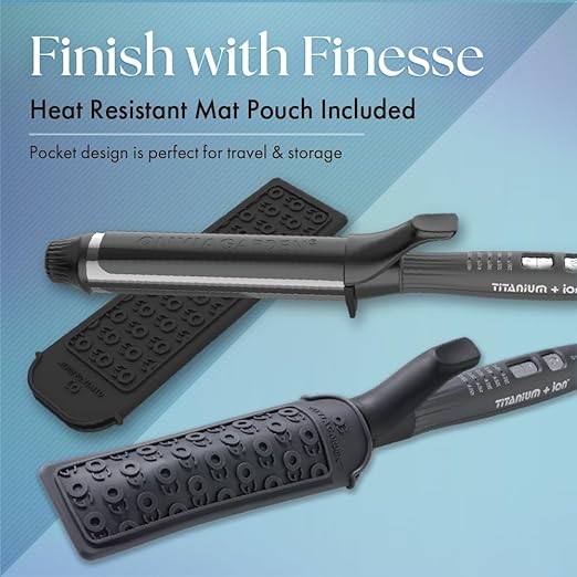 Olivia Garden Titanium + Ion High Performance Professional Curling Iron - Dual Voltage Snag-Free Styling - Fast Heat Up to 455°F with Heat Resistant Heat Mat/Pouch