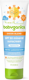 Babyganics SPF 50 Mineral Sunscreen Lotion Sheer Blend UVA UVB Protection Octinoxate &amp Oxybenzone Free Water Resistant Fragrance Free 8 oz
