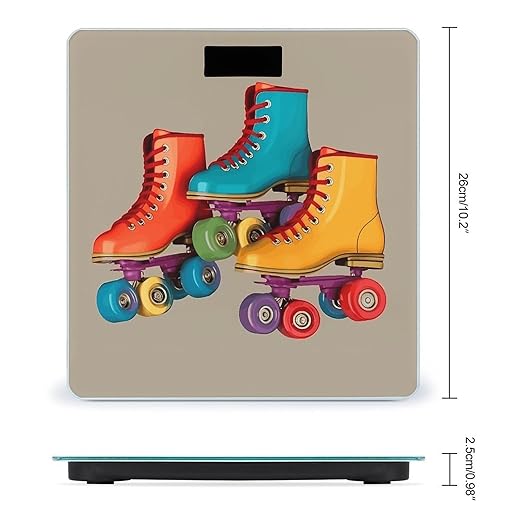 Retro Colorful Roller SkatesScale for Body Weight with LCD High Precision Weighing Scales Fashion Sturdy Tempered Glass Weight Scales Easy-to-Read Digital Bathroom Scale for Daily 400lb