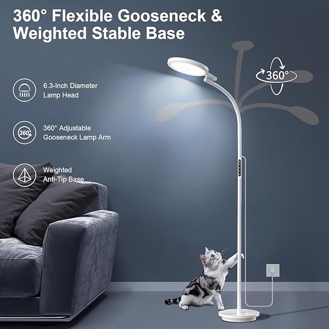 Light Therapy Lamp LED Sunlight Lamp 10000 Lux Full Spectrum Happy Therapy Lamp Floor andDesklamp with 5 Brightness &amp 5 Color Temperatures 3 Heights for Apartment/Office/Home