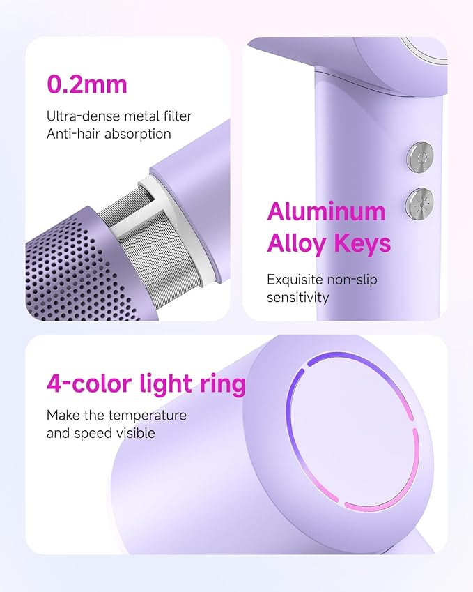 Hair Dryer with Comb &amp Diffuser Attachment for Curly Hair PLUZZ 200M Negative Ionic Blow Dryer Brush High-Speed Brushless Motor Hairdryer Fast Portable Travel Hair Dryers Quiet Women/Men/Kids