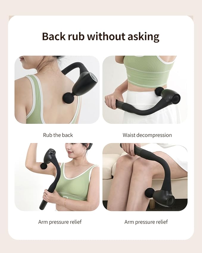 Massage Gun with Extended Handle Upgraded U-Shaped Back Massager Reaches Hard-to-Access Muscles 4 Massage Heads &amp 4 Speed Levels Body Massager for Back Waist Neck Shoulder Leg White