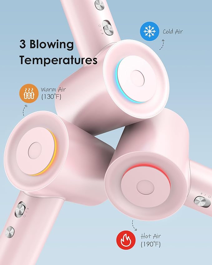 Hair Dryer zhiyangfei Negative Ion Blow Dryer 110 000 RPM Brushless Motor 3 Heat Settings 360° Rotating Magnetic Nozzle High-Speed Low Noise Hair Dryer for Home and Trave (Pink)
