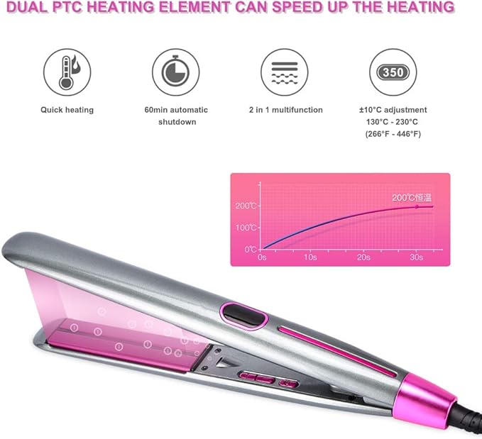 Professional Hair Straightener and Curler 1 inch Flat Iron with Adjustable LCD Tempareture Display 266°F - 446°F Ion Hair Straightener Suitable for All Hair Types