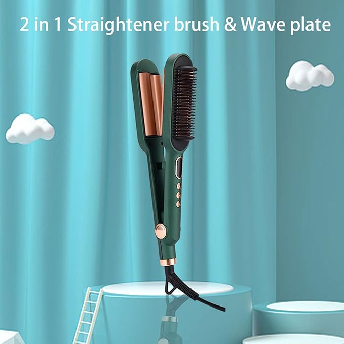 Yinhing 3 Hair Waver and Straightener 2 in 1 Styling Tool with 5 Adjustable Temperature Settings LCD Display Anti Scald Structure 360 Rotating Cord (US Plug)