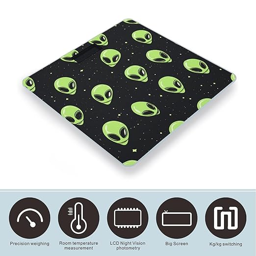 Green Aliens Digital Bathroom Scale for Body Weight Lighted LCD Display Round Corner