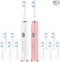 Dnil 2-Pack Sonic Electric Toothbrushes for Adults Rechargeable with Long-Lasting Battery 35000 VPM High-Speed Cleaning Includes 10 Brush Heads &amp 5 Custom Modes (White &amp Pink)