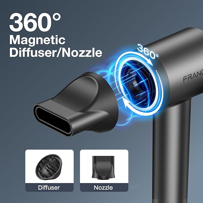 Hair Dryer for Women Professional High-Speed &amp 200 Million Ionic Hairdryer Fast-Drying Low Noise with Magnetic Diffuser &amp Nozzle HD Display Light and Quiet Hair Blow Dryer Gifts for Men a