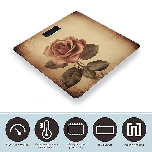 Vintage Rose Bathroom Scale Large LCD Backlight Display Digital Scale Rounded Corners Body Scales Automatic Power On/Off Bathroom Scales for Home Bedrooms