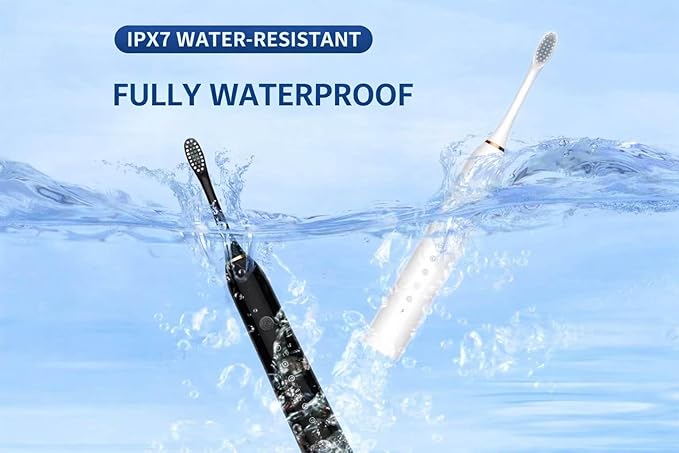 Electric Toothbrush for Adults Rechargeable Cordless Power Toothbrush with 6 Modes 4 Brush Heads 2-Min Timer Electric Tooth Brush Adult Black White Pink (White 1Handle 4Heads)