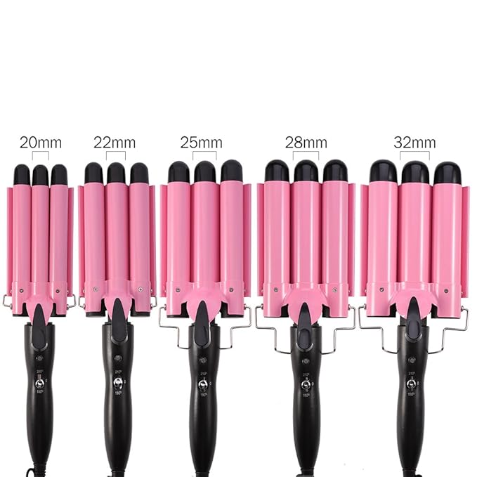 Hair Curling Iron Portable Temperature Adjustable 3 Barrels Ceramic Iron Wand Curler DIY Curly Hair Styling Tools (25mm)