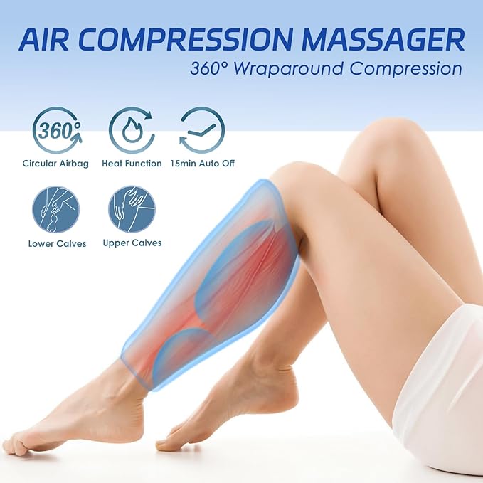 Air Compression Leg Massager Cordless Calf Massager with Heat Air Compression Leg Massage for Circulation and Pain Relief Gifts for Dad Mom Men Women Gray (Single)