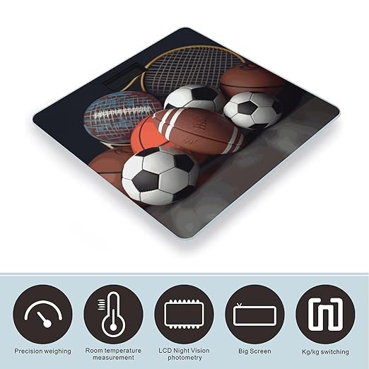 Sports Themed Scale for Body Weight Anti-Slip Digital Bathroom Scale Sturdy Toughened Glass Weighing Scales High Precision Safe Rounded Corners Smart Scales