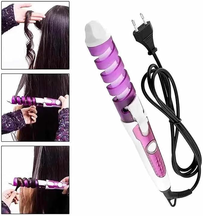Automatic Spiral Hair Curling Iron Wave Hair Stick Spiral Easy-to-use Curling Wand Long-Lasting Salon-Quality Curls and Waves (Color : Green)