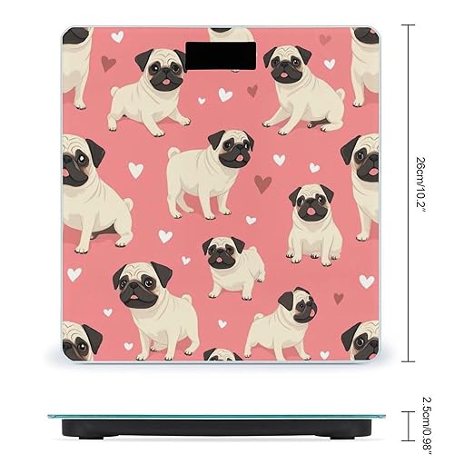 Digital Bathroom Weighing Scale Energy Saving Scale Smart Scale for Body Weight Funny Cartoon Pugs Puppy Pink