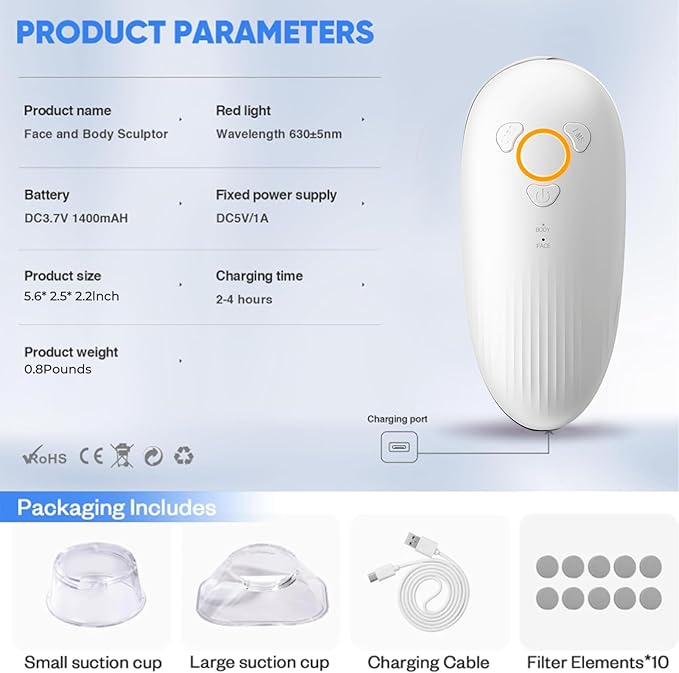 Longzhuo 3 in 1 Body Sculpting Machine Portable Massager Electric Body Sculptor 2 Modes 4 Functions Skin Tightening Cupping Therapy &amp Red Light for Belly Waist Arms Legs and Face