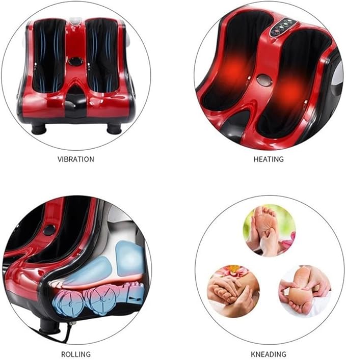 Pemberly Row Shiatsu Foot Calf Leg Massager 19.7 x 17.7 x 17.7 Plastic Construction Red Finish Adjustable Speed Settings Ergonomic Design Heating and Kneading Functions for Relaxation and