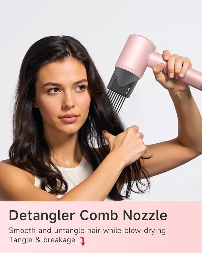 Hair Dryer with Comb &amp Diffuser Attachment for Curly Hair PLUZZ 200M Negative Ionic Blow Dryer Brush High-Speed Brushless Motor Hairdryer Fast Portable Travel Hair Dryers Quiet Women/Men/Kids