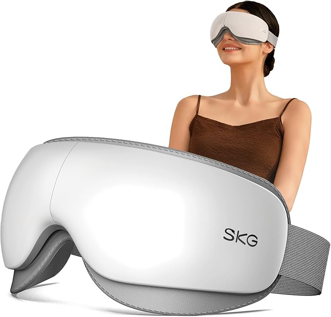 SKG Heated Eye Massager with Heat &amp Compression Ultra-Quiet Eye Mask Massager for Relaxation and Eye Strain Relief Ideal Christmas Gift for Women and Men (ES500)