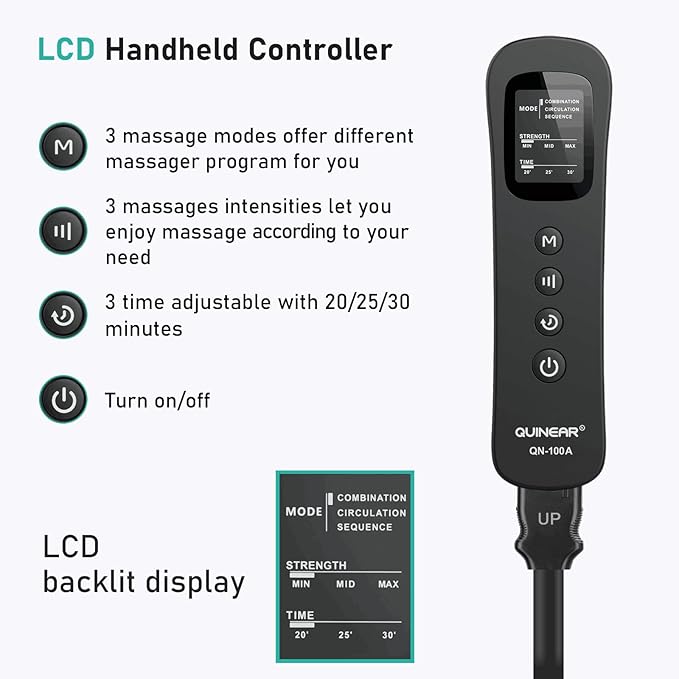 QUINEAR Leg Compression Massager Calf Massager for Circulation and Pain Relief with 3 Modes and 3 IntensitiesCompression Boots for Leg (no Heat)