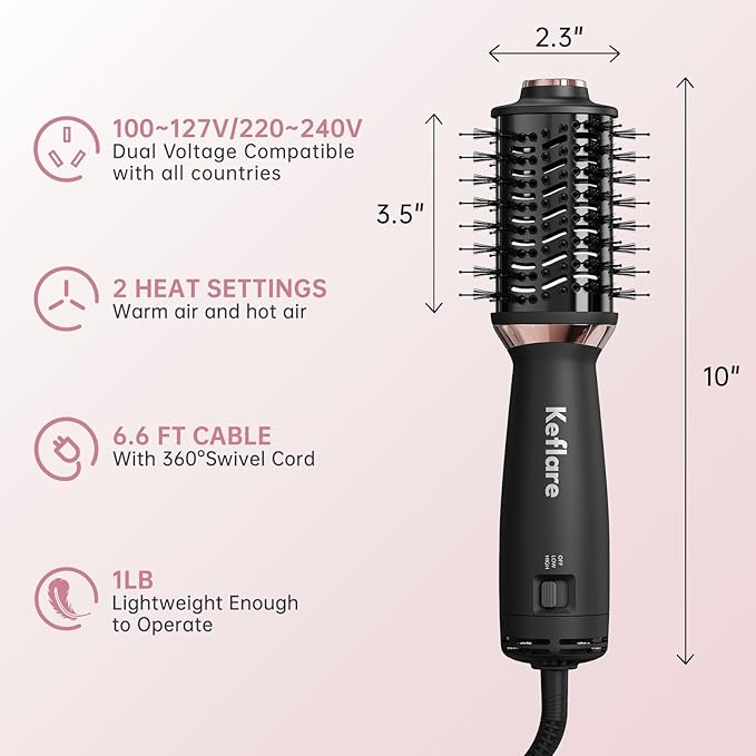 Mini Dual Voltage Hair Dryer Brush 2-in-1 Hot Air Brush for Travel One Step Blow Dryer &amp Styler for Drying Smoothing and Volumizing Hair