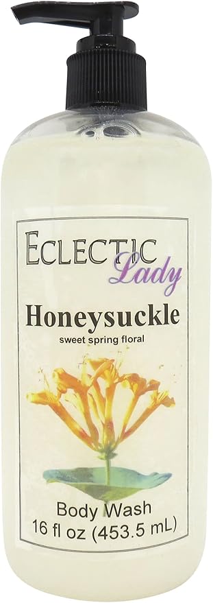 Eclectic Lady Liquid Pearl Body Wash - Honeysuckle Scent 3-in-1 Use For Bubble Bath Hand Soap &amp Body Wash Phthalate-Free Honeysuckle Fragrance Handcrafted in USA (16 oz)