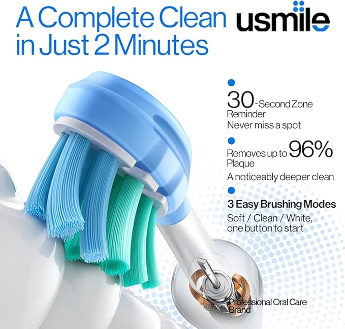 usmile P10S Sonic Electric Toothbrush – 3 Modes Deep Clean &amp Whitening 180-Day Battery Life Cushioned Gum-Care Brush Head for Sensitive Teeth Smart Timer 2 Brush Heads (White)