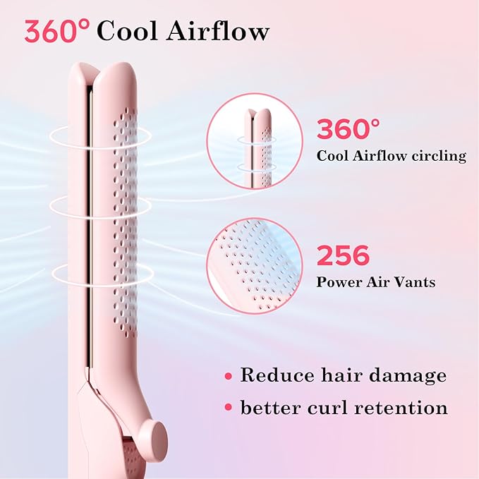 Hahahope Airflow 2 in 1 Straightener and Curler- 360° Airflow Styler Curling Iron 1.25 Flat Iron Hair Straightener and Curler 2 in 1 for Short Long Hair 5 TempsDual VoltageLight Pink