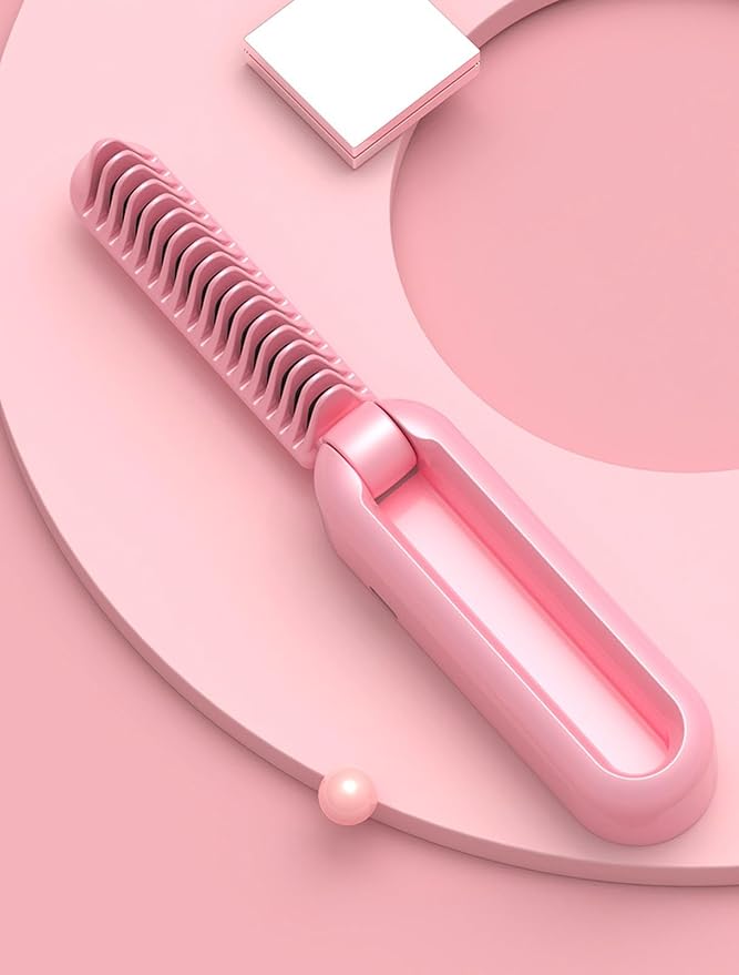 Hair Straightening Brush Portable Travel Hair Straightening Brush Women's Hair Straightener Lightweight On-The-Go Quick Heat 9 Temperature Settings Hair Straightening Iron with Built-in Brush