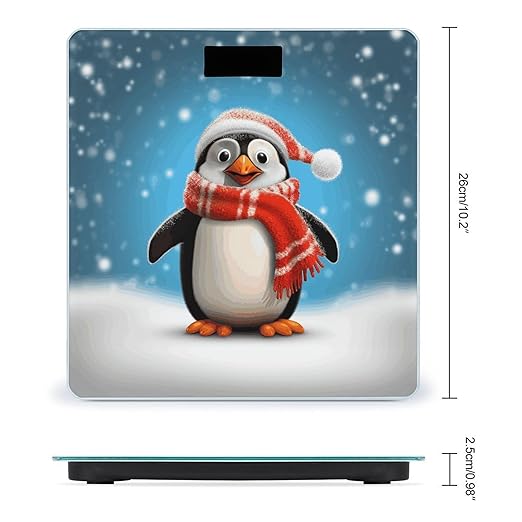 Christmas Funny Penguin Scale for Body Weight Safe Rounded Corners Tempered Glass Digital Bathroom Scale LED Display 400lb Capacity Weight Scales with High Precision Sensors