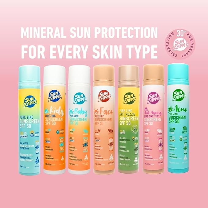 Sun Zapper Face Pure Zinc Sunscreen SPF 30 Tinted – Organic Mineral Sunscreen 25% Non-Nano Zinc Oxide Lightweight Invisible Finish Reef Safe Vegan 100g (3.5 oz) Pump Australian Made