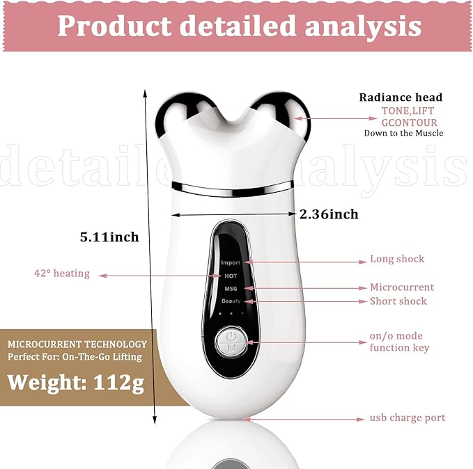 Microcurrent Face Device USB Micro Current Faci-al Shaping Tool for Facial Wrinkle Removal and Anti-AgingMini Microcurrent Face Lift Device for Face Lifting and Facial Sculpting (White)