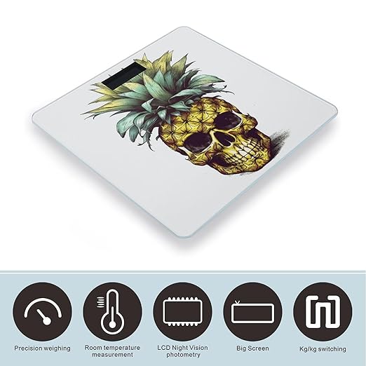 Cool Skull Pineapple Scale for Body Weight Precision Bathroom Weighing Scales with Back Lit LCD Display Sturdy Tempered Glass Body Weight Scales Digital Bathroom Scale 400lb