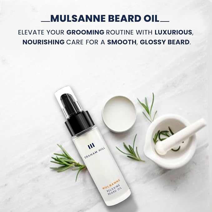 Graham Hill Mulsanne Relaxing Beard Oil for Men - 30ml | Nourishing Beard Growth Oil with Cold-Pressed Jojoba Prickly Pear and Mint - Vegan Beard Oil for Glossy Smooth Beard and Mustache