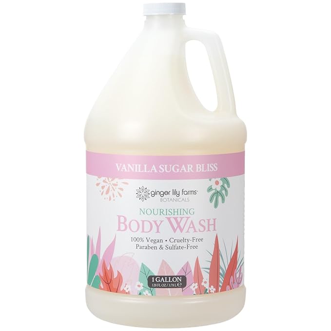 Ginger Lily Farms Botanicals Nourishing Body Wash 100% Vegan &amp Cruelty-Free Vanilla Sugar Bliss Scent 1 Gallon (128 fl oz) Refill