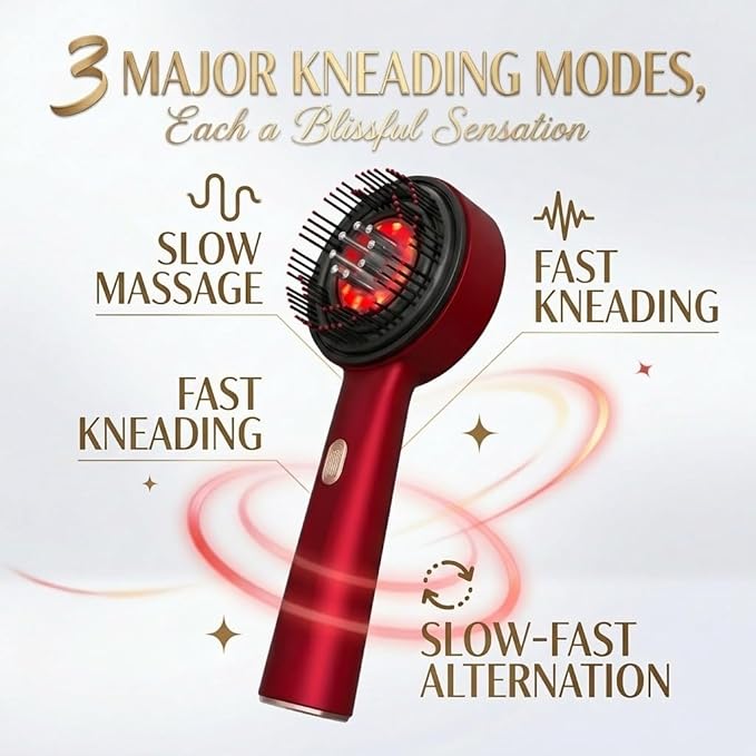 Morlit 2-in-1 Cordless Scalp Massager &amp Hair Detangling Comb – Rechargeable Waterproof Design with Gentle Vibrations for Relaxation Knot-Free Styling &amp Travel – Deep Red