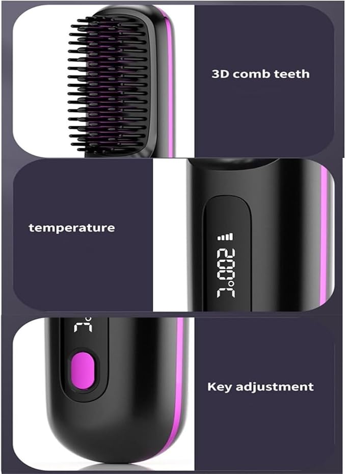 BellaBrush Pro Bella Brush Pro Portable Straightener Brush Heated Hair Comb Hair Straightener Brush Cordless Hair Straightener Brush Portable Brush Straightener for Women(Black)