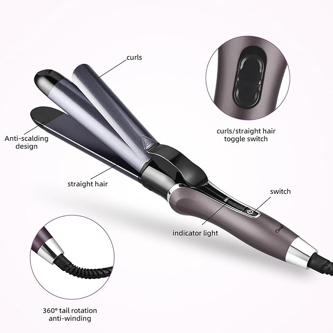 2 in 1 Flat Iron Hair Straightener Curler Dual Use Ceramic Hair Straightening Iron for Long Short Thick Fine Hair Professional Hair Curler 120 ℃ ~ 200 ℃ Adjustable Fast Heating