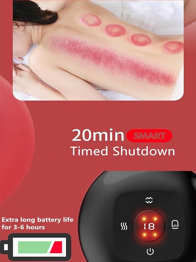 The Original 5-in-1 Smart Cupping Therapy Massager Red Light Therapy for Targeted Pain Relief Knots Aches Muscle Soreness Circulation Portable Electric Massager Cupping Kit-Dark Black