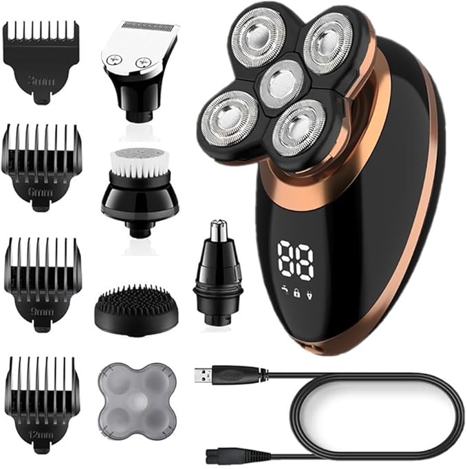 Head Shaver for Men 5 in 1 Grooming Kit Electric Shaver for Men Rechargeable Beard Hair Trimmer Razor Facial Wet Dry Bald Head Shaving Machine