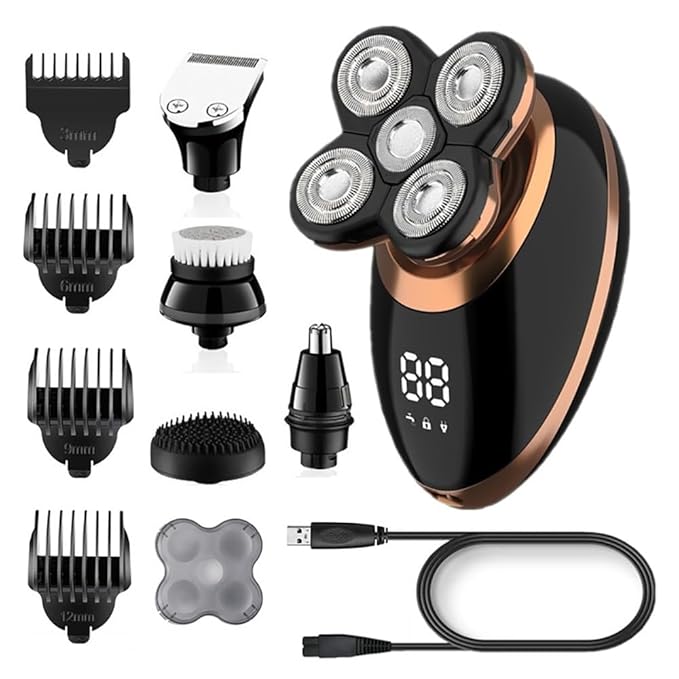 Head Shavers for Bald Men 5 in 1 Grooming Kit Electric Shaver for Men Rechargeable Beard Hair Trimmer Razor Facial Wet Dry Bald Head Shaving Machine