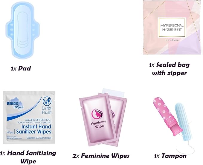 Light Rose Style Menstrual Kit All-in-One 60 Pack | Convenience on The Go | Period Kit Pack for Travelling Tweens &amp Teenagers or just When You’re Out | Individually Wrapped Feminine Hygiene Produ