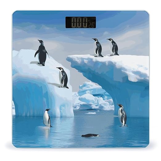 Penguins On The Iceberg Weight Scale Digital Electronic Scales Bathroom Scale Larg LCD Backlight Display High Precisio MeasurementsTempered Glass