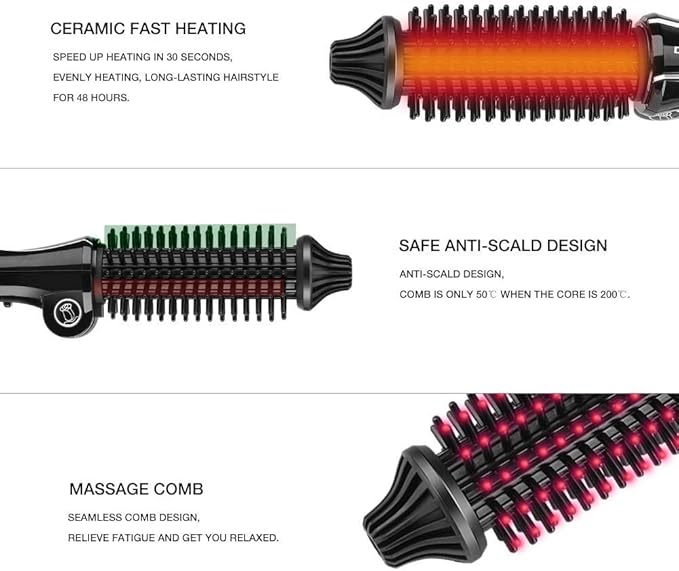 Electric Hair Curler Hot Curler Brush Professional Anti-Scald Instant Heat Up Curling Wands Instant Heat Styling Brush Suitable for All Hair Types (（110-240V）) (Black)